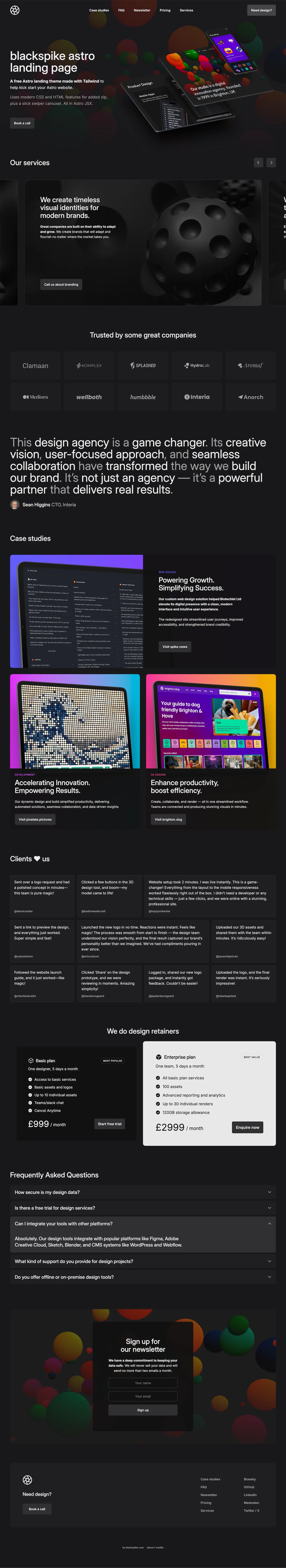 Preview of the theme showing a dark landing page