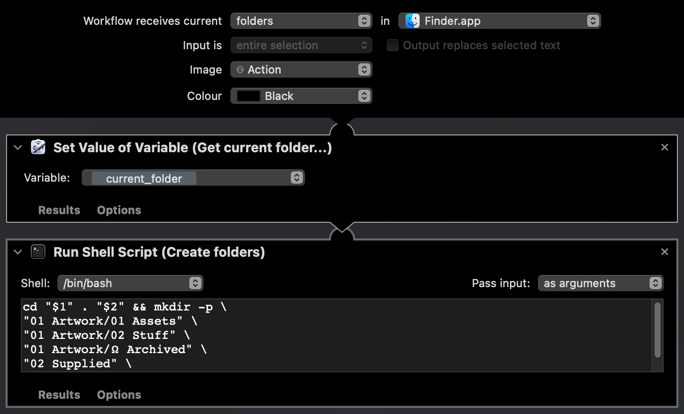 Screenshot of the automator action