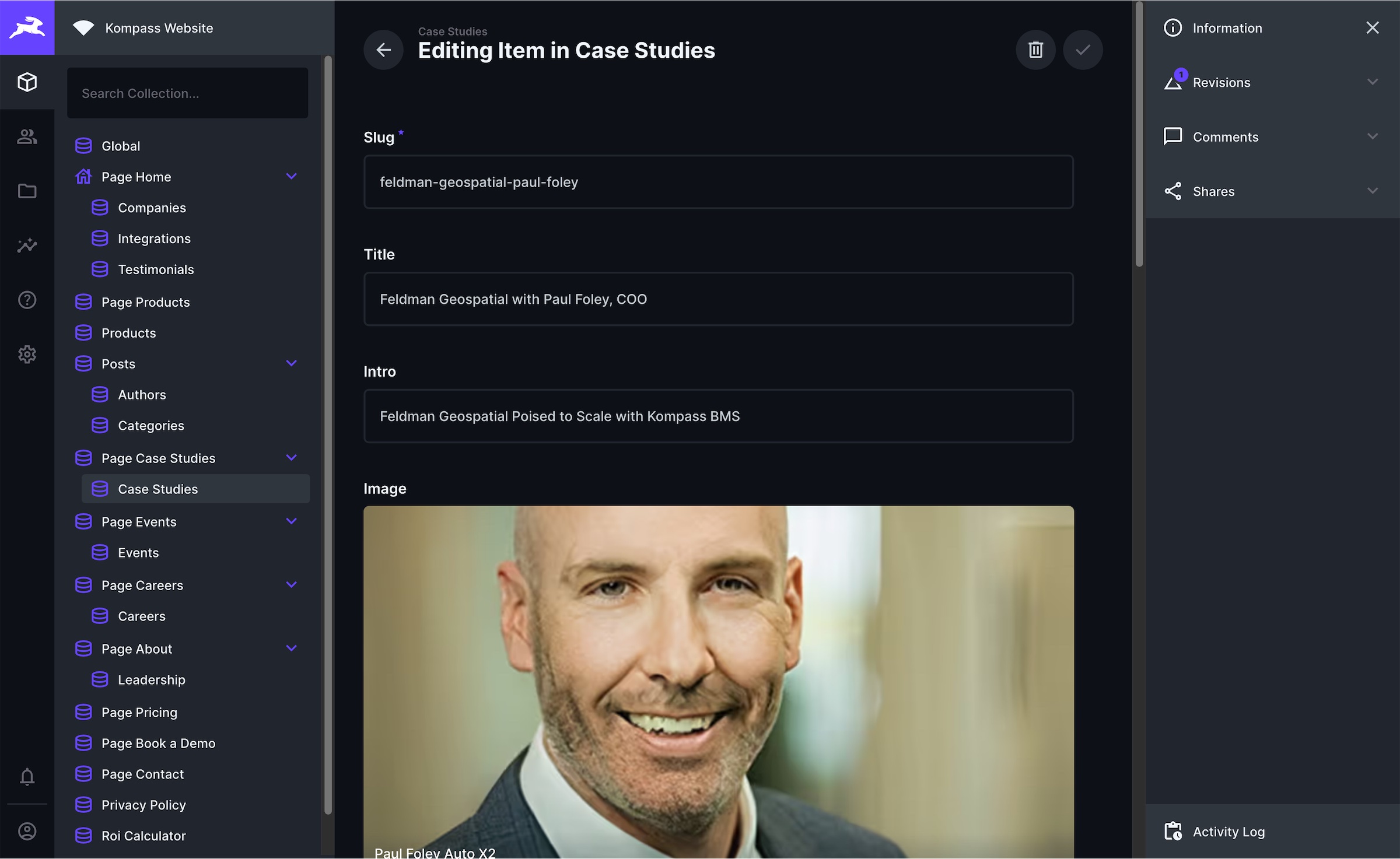 Screenshot of Directus CMS UI